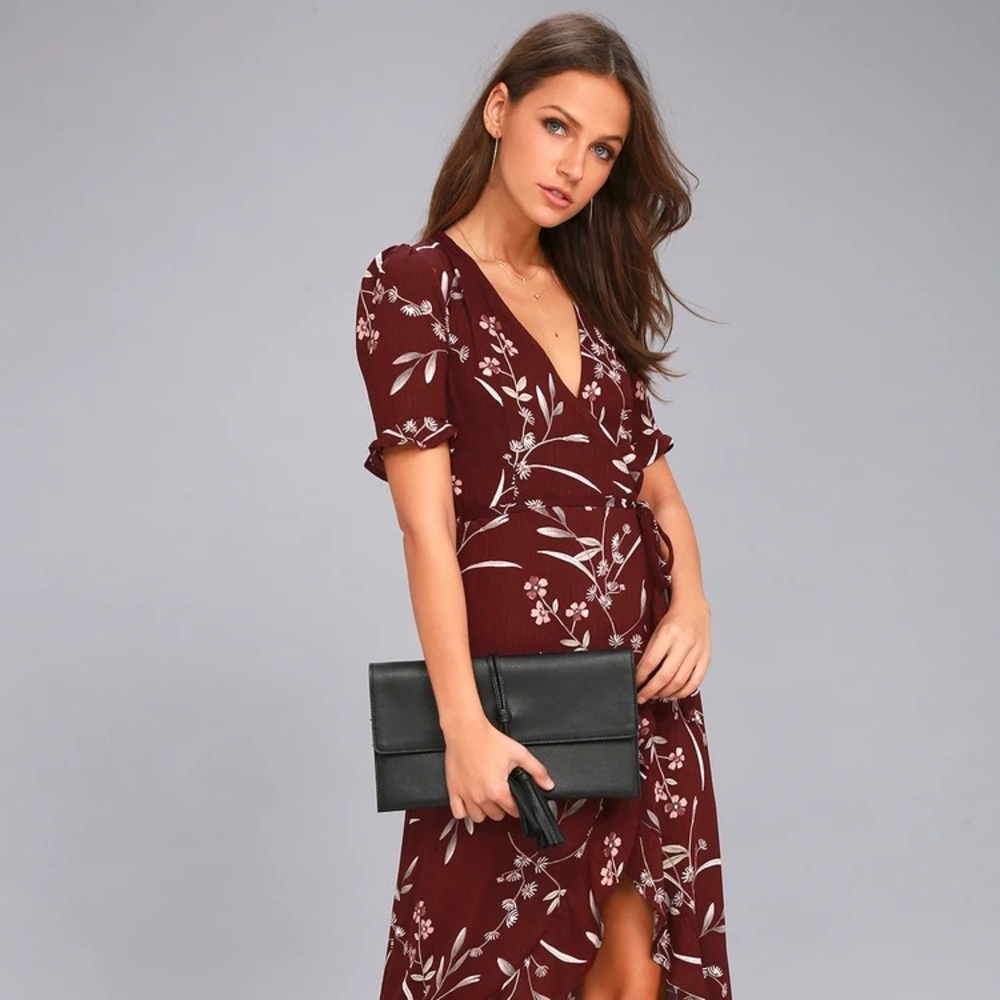 Lulus Burgundy High-Low Wrap Dress